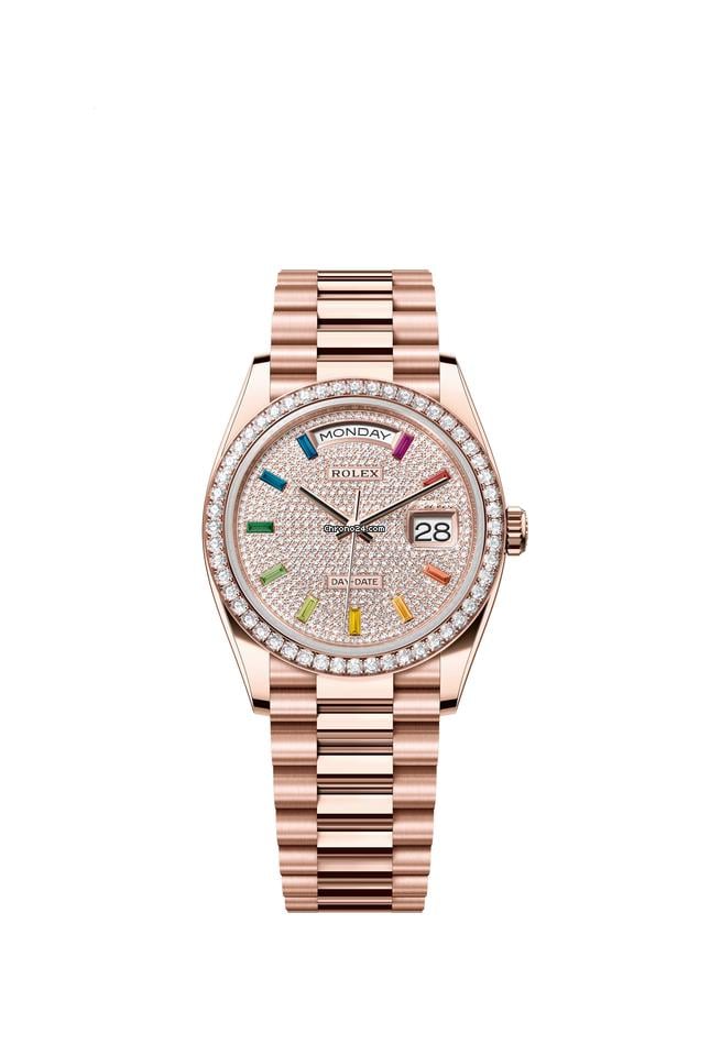 Rolex Day-Date 36 ainbow Diamond Pave Dial Rose Gold Diamond Bezel