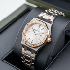 Audemars Piguet Royal Oak
Silver toned Dial Steel and Gold Diamond Bezel 33mm