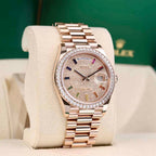 Rolex Day-Date 36 ainbow Diamond Pave Dial Rose Gold Diamond Bezel