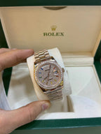 Rolex Day-Date 36 ainbow Diamond Pave Dial Rose Gold Diamond Bezel