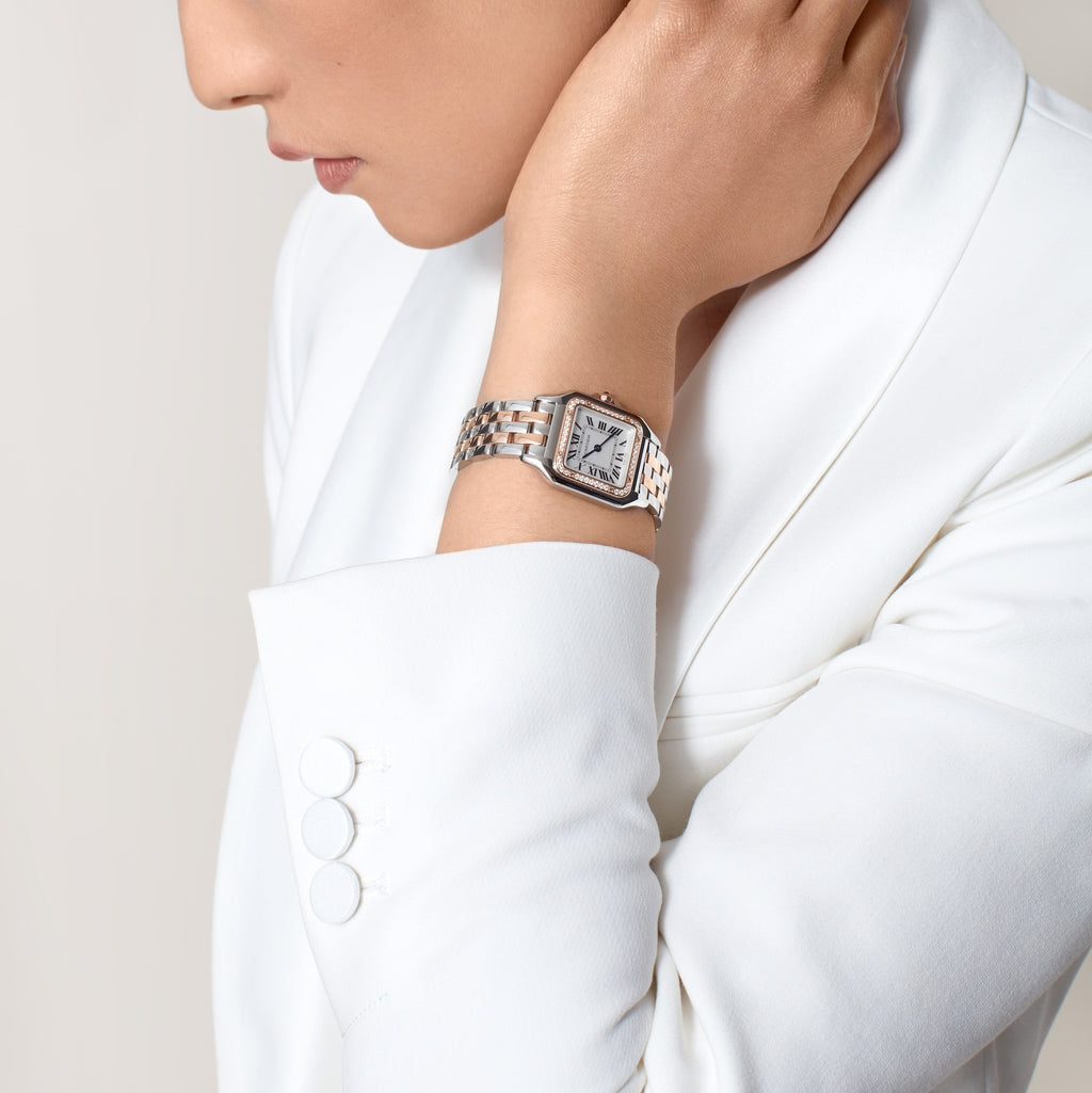 Cartier panthère or rose, acier, diamants