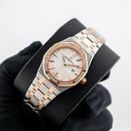 Audemars Piguet Royal Oak
Silver toned Dial Steel and Gold Diamond Bezel 33mm