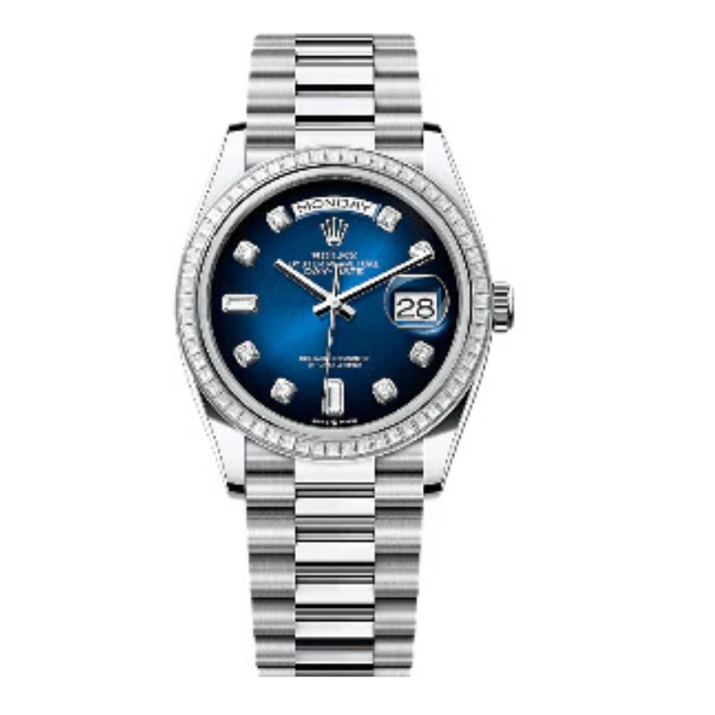 Rolex Day-Date 40 Platinum - Baguette / Blue Ombré