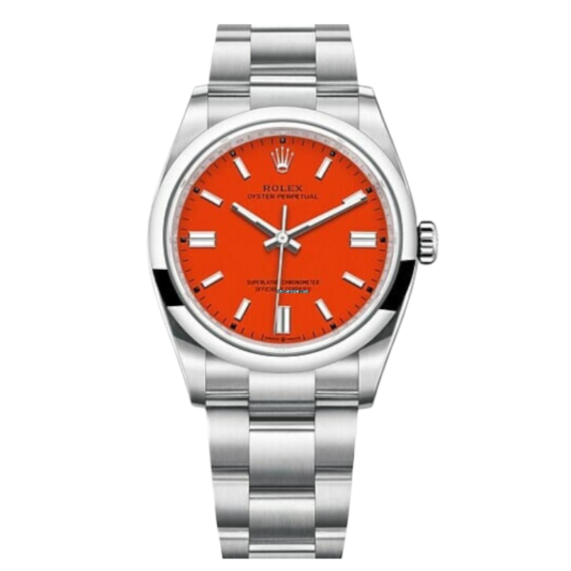 Rolex Oyster Perpetual Custom Coral Red Dial Box Papers Référence: ROLEX FEMME