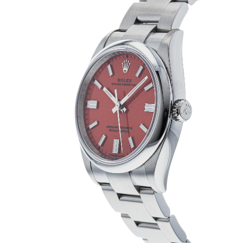 Rolex Oyster Perpetual Custom Coral Red Dial Box Papers Référence: ROLEX FEMME