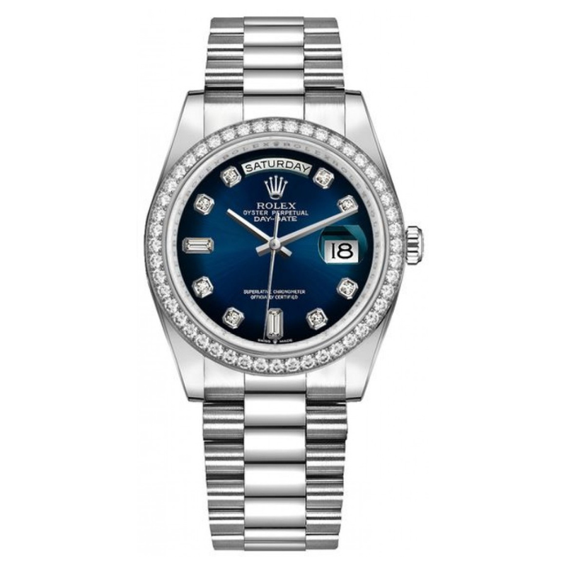 Rolex Day-Date 36 White Gold Blue Ombre Diamond Dial Diamond Bezel